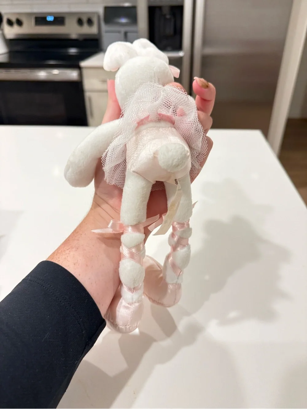 Vintage 90s Plush Bunny Ballerina Toy - White and Light Pink
